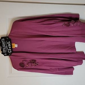 Ruby Rd. Open Front Cardigan Large Flowers Purple